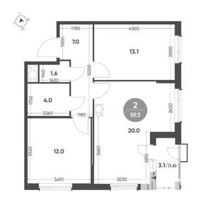 2-к квартира, вторичка, 59м2, 6/10 этаж