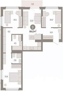 3-к квартира, вторичка, 84м2, 4/8 этаж