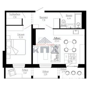 1-к квартира, строящийся дом, 54м2, 10/16 этаж