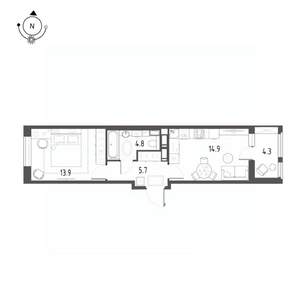 1-к квартира, строящийся дом, 42м2, 9/12 этаж