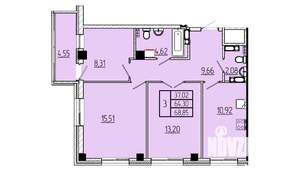 3-к квартира, строящийся дом, 69м2, 4/16 этаж