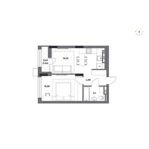 1-к квартира, строящийся дом, 44м2, 2/12 этаж