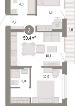 2-к квартира, вторичка, 50м2, 9/9 этаж