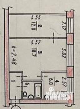 2-к квартира, вторичка, 42м2, 1/2 этаж