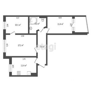 3-к квартира, вторичка, 64м2, 8/9 этаж