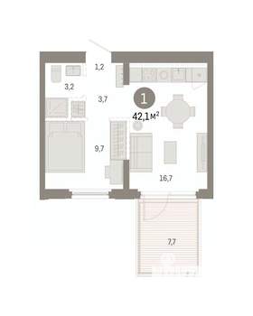 1-к квартира, вторичка, 42м2, 2/16 этаж