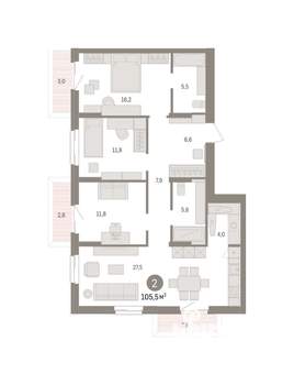 3-к квартира, вторичка, 106м2, 3/14 этаж