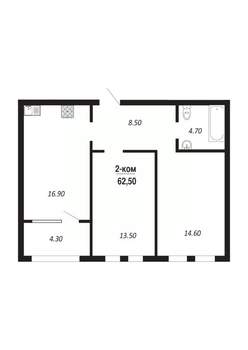 2-к квартира, строящийся дом, 63м2, 12/14 этаж
