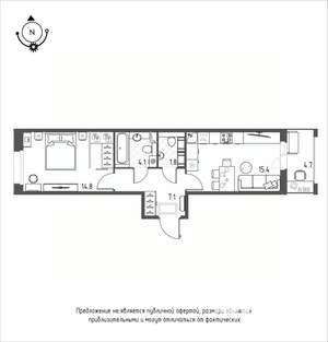 1-к квартира, строящийся дом, 46м2, 8/12 этаж
