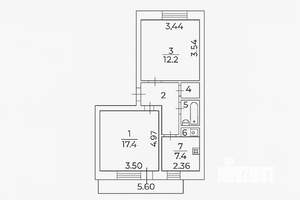 2-к квартира, вторичка, 47м2, 1/5 этаж