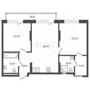 2-к квартира, вторичка, 62м2, 6/9 этаж