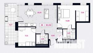 2-к квартира, строящийся дом, 94м2, 2/15 этаж