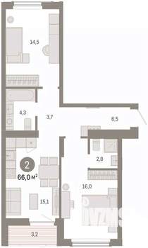 2-к квартира, вторичка, 66м2, 4/8 этаж