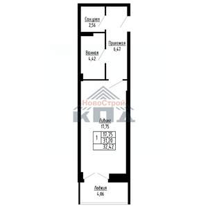 1-к квартира, вторичка, 32м2, 5/16 этаж