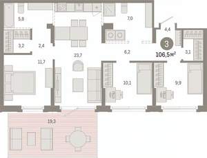 3-к квартира, вторичка, 107м2, 1/17 этаж