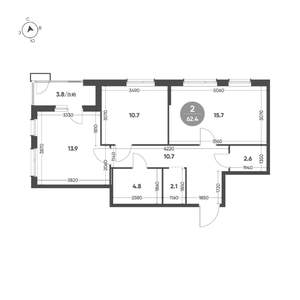 2-к квартира, вторичка, 66м2, 2/15 этаж