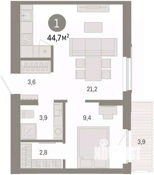 1-к квартира, вторичка, 45м2, 7/8 этаж