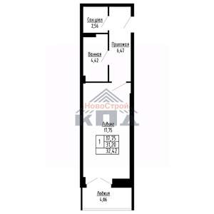 1-к квартира, строящийся дом, 32м2, 15/16 этаж