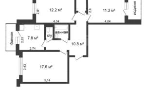 3-к квартира, вторичка, 65м2, 9/9 этаж