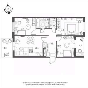 3-к квартира, вторичка, 81м2, 12/12 этаж