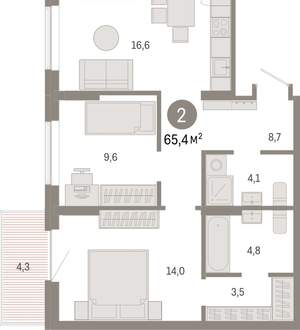 2-к квартира, вторичка, 65м2, 5/9 этаж