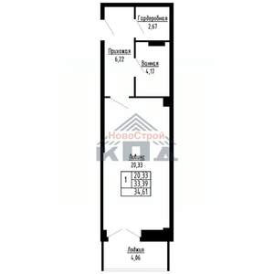 1-к квартира, строящийся дом, 35м2, 2/16 этаж