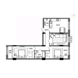 3-к квартира, строящийся дом, 84м2, 3/8 этаж