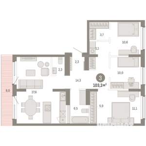 3-к квартира, вторичка, 103м2, 8/9 этаж