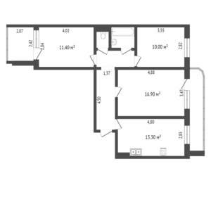 3-к квартира, вторичка, 59м2, 7/9 этаж