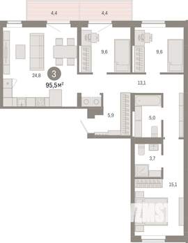3-к квартира, вторичка, 96м2, 6/8 этаж