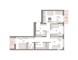 3-к квартира, вторичка, 83м2, 4/8 этаж