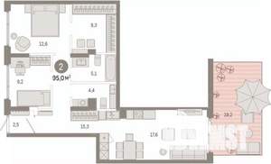 2-к квартира, вторичка, 95м2, 1/9 этаж
