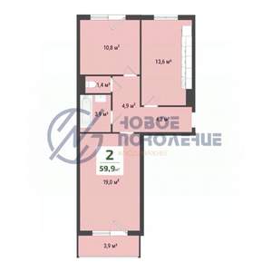 2-к квартира, вторичка, 58м2, 6/10 этаж