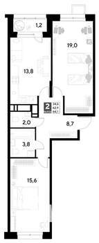 2-к квартира, строящийся дом, 64м2, 18/21 этаж