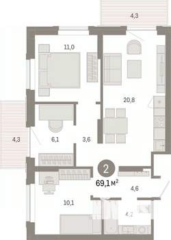 3-к квартира, вторичка, 69м2, 7/17 этаж