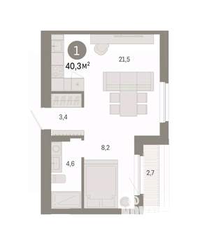 1-к квартира, вторичка, 40м2, 8/16 этаж