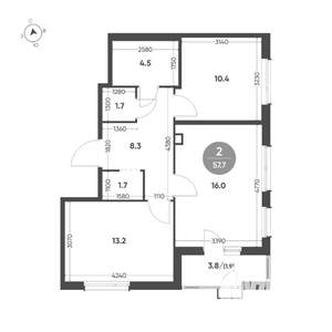 2-к квартира, вторичка, 58м2, 2/11 этаж