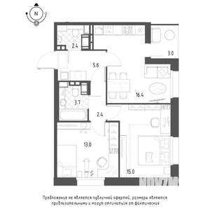 2-к квартира, вторичка, 60м2, 9/9 этаж