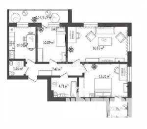 3-к квартира, строящийся дом, 71м2, 14/16 этаж