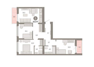 3-к квартира, вторичка, 83м2, 4/16 этаж