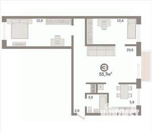 3-к квартира, вторичка, 56м2, 3/5 этаж