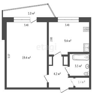 1-к квартира, вторичка, 37м2, 9/9 этаж