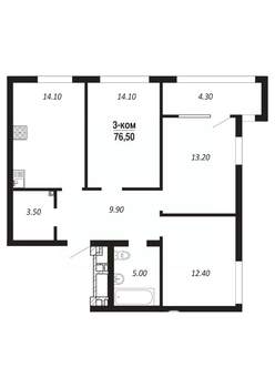 1-к квартира, строящийся дом, 77м2, 14/14 этаж