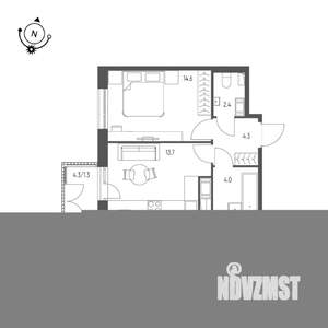 1-к квартира, строящийся дом, 40м2, 9/9 этаж