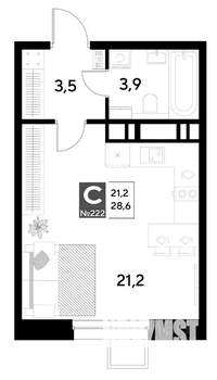 Студия квартира, вторичка, 29м2, 19/21 этаж