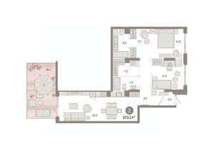 2-к квартира, вторичка, 103м2, 1/9 этаж