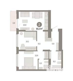 2-к квартира, вторичка, 65м2, 7/8 этаж