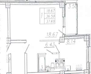 1-к квартира, вторичка, 38м2, 2/16 этаж