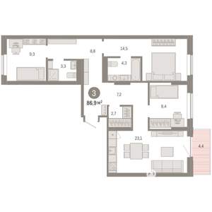 3-к квартира, вторичка, 87м2, 6/9 этаж