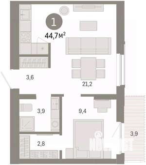 1-к квартира, вторичка, 45м2, 5/8 этаж